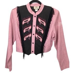 1849 Authentic Ranchwear Fringe Western Cowgirl Cropped Embroidered Pink Shirt S